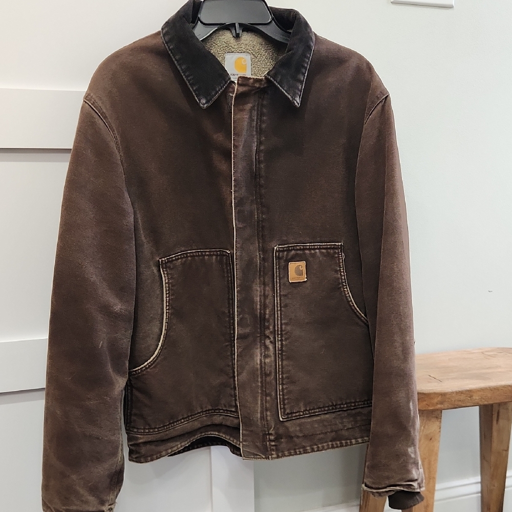 Carhartt Brown Canvas Work Jacket with Sherpa Lining